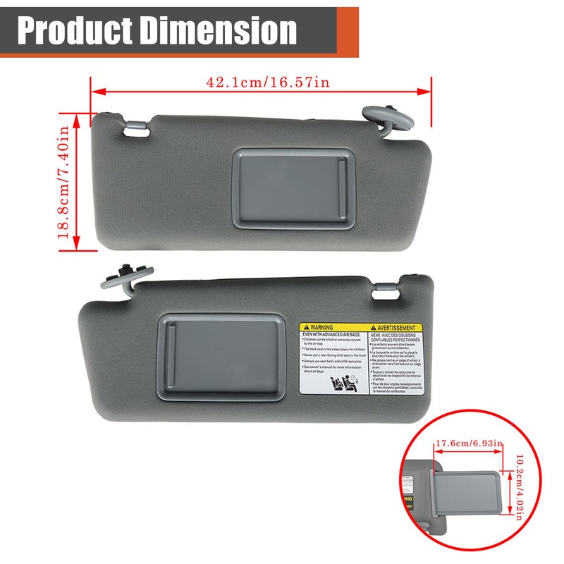 labwork Gray Sun Visor Left and Right Replacement for Toyota