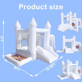 White Bounce House with Blower,Family Backyard Bouncy Castle,Suitable for Yard,Events,Kids Bounce House,Children's Gifts(8ftL×11ftW×7ftH)
