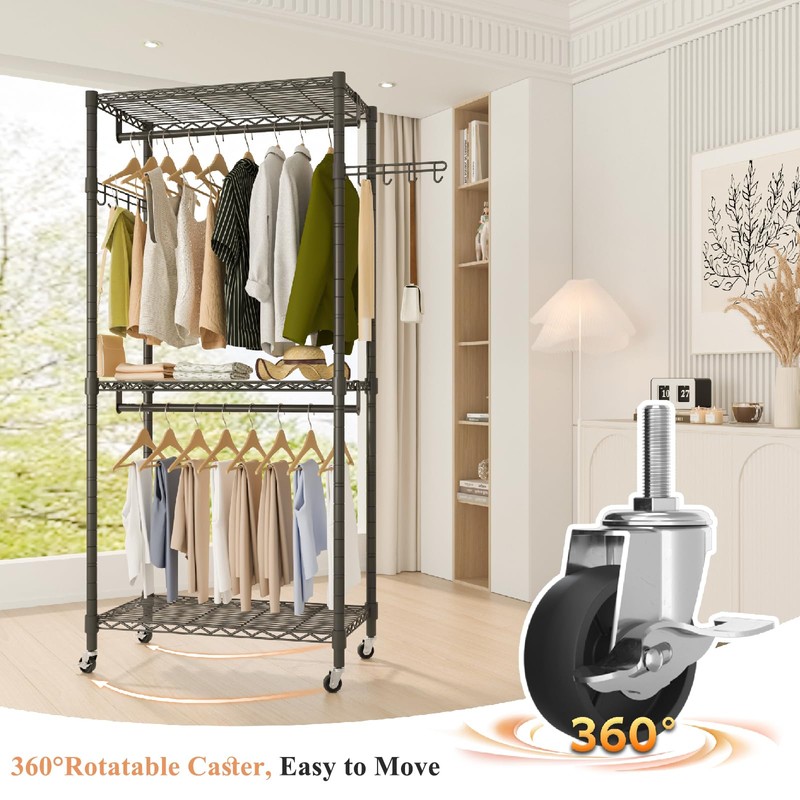 Exglobol Heavy Duty Rolling Wheels Portable Metal Garment Rack,