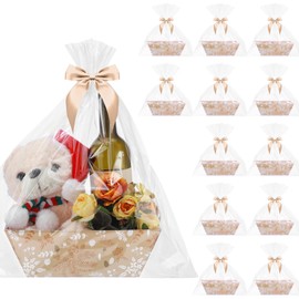 Cinnvoice 12Pack Christmas Baskets for Gifts Empty Christmas Baskets with Bags Bows Ribbons Bulk DIY Gift Basket Box Trays with Handles for Xmas Holiday Birthday Party Favors(Pine)