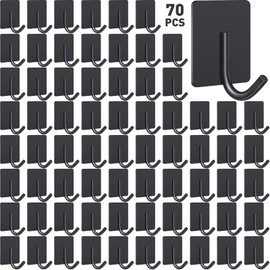 Blulu 70 Pcs Black Adhesive Towel Hooks Bulk Stainless Steel Sticky Hooks Waterproof No Drilling Bathroom Hooks Shower Robe Hook Heavy Duty Wall Hooks for Hanging Clothes Bathroom Kitchen Bedroom
