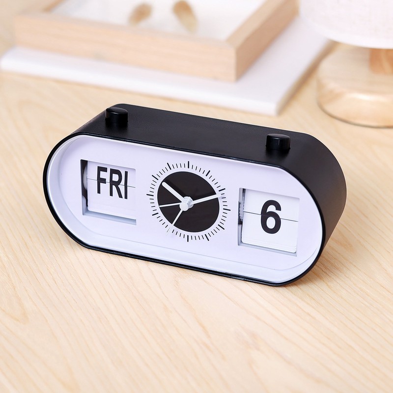 Manual Flip Alarm Clock Simple Silent Modern Calendar Function Desktop