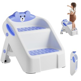 Toddler Step Stool for Bathroom Sink, 2 Step Stools for Kids, Kids Step Stool with Safety Non-Slip Pads and Handles, Foldble Kids Stool, Toddler Stool for Kitchen Toilet Counter Bed (Blue)
