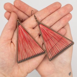 Unbranded Red, Geometric Triangle Woven Cloth Boho/Bohemian Earrings