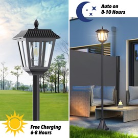 68" Solar Lamp Post Light Outdoor - 3000K Warm White, IP45 Waterproof Post Solar Lights Outdoor, Pole Lights Decorative Lamp for Yard Garden Patio Lawn Pathway Driveway Front/Back Door (2PK)