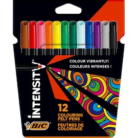 BIC Intensity Felt Tip Pens, Vibrant Colouring Pens, School Supplies for Kids, Pupils or Adults, 12 Pack