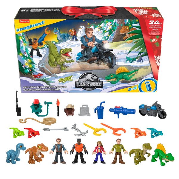 Fisher-Price Imaginext Jurassic World Advent Calendar, Christmas Gift of 25 Dinosaur Toys & Figures for Preschool Kids Ages 3+ Years
