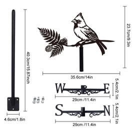 SUPERDANT Bird Weather Vane for Roof Northern Cardinal Metal Weathervane Bird on Branch Wind Vanes for Sheds Black Wind Direction Indicator for Farmhouse Yard Farm Shed Garden Decoration
