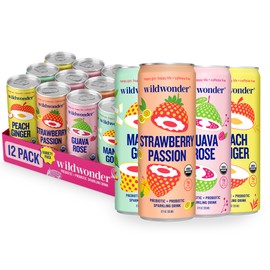 wildwonder Sparkling Probiotic Drink 12pk, For Gut Health & Immune Support, Classic Variety Pack, 5g Prebiotic Fiber, Live Probiotics, Organic, Vegan, Low Sugar, 12 Pack, 12oz Can, Seen on Shark Tank