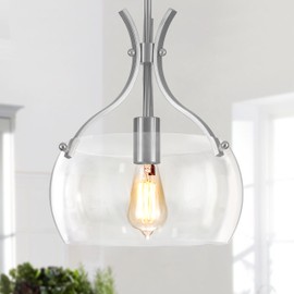 ZLNIDJIA Glass Pendant Lights Kitchen Island, 11.8" Brushed Nickel Industrial Pendant Lighting, Modern Hanging Light Fixture with Glass Shade for Dining Room Kitchen Sink Hallway Entryway