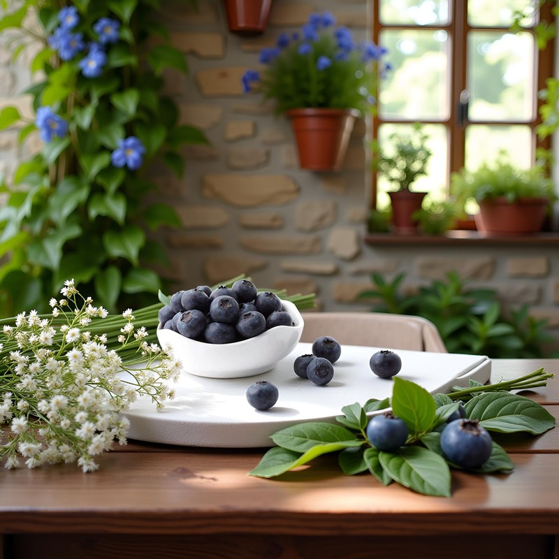 WsjiaboFux 20 Pcs Artificial Blueberries Plastic Fake Blue Berry Plants
