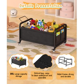 Ardier 80L Large Kids Toy Box with Wheels, Toy Chest Storage Organizer for Toddlers, Boys, Girls, Toy Storage Bin for Stuffed Animals, PlayRoom, Bedroom, Nursery, Living Room, Black