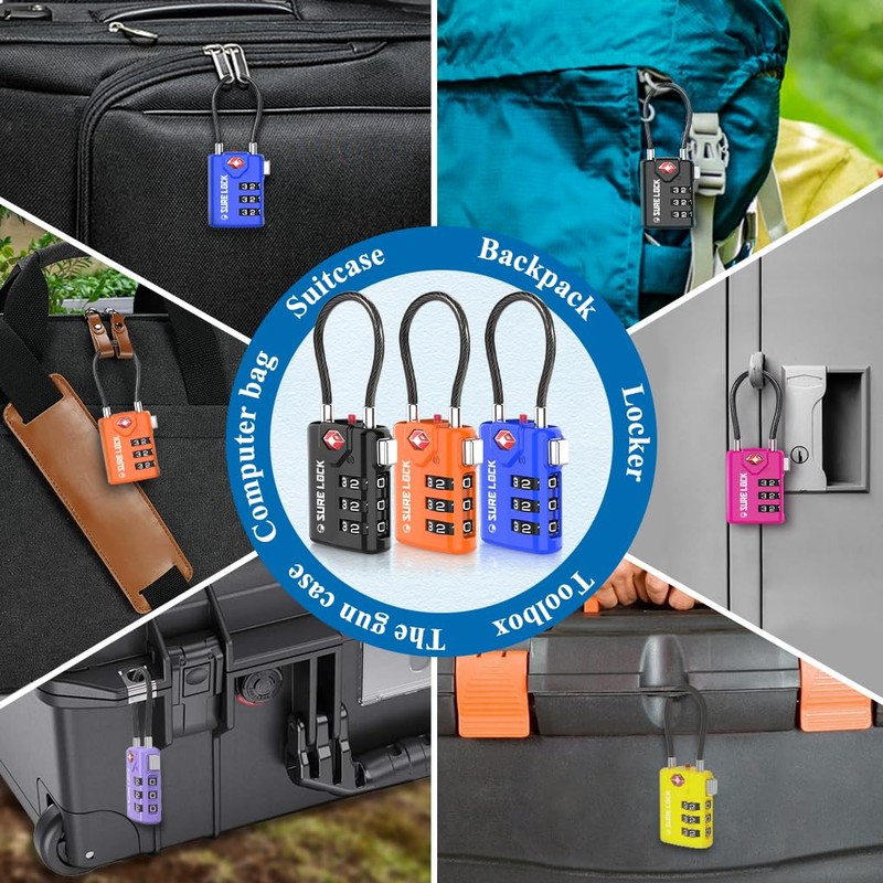 SURE LOCK TSA Compatible Travel Luggage Locks, Inspection Indicator, Easy