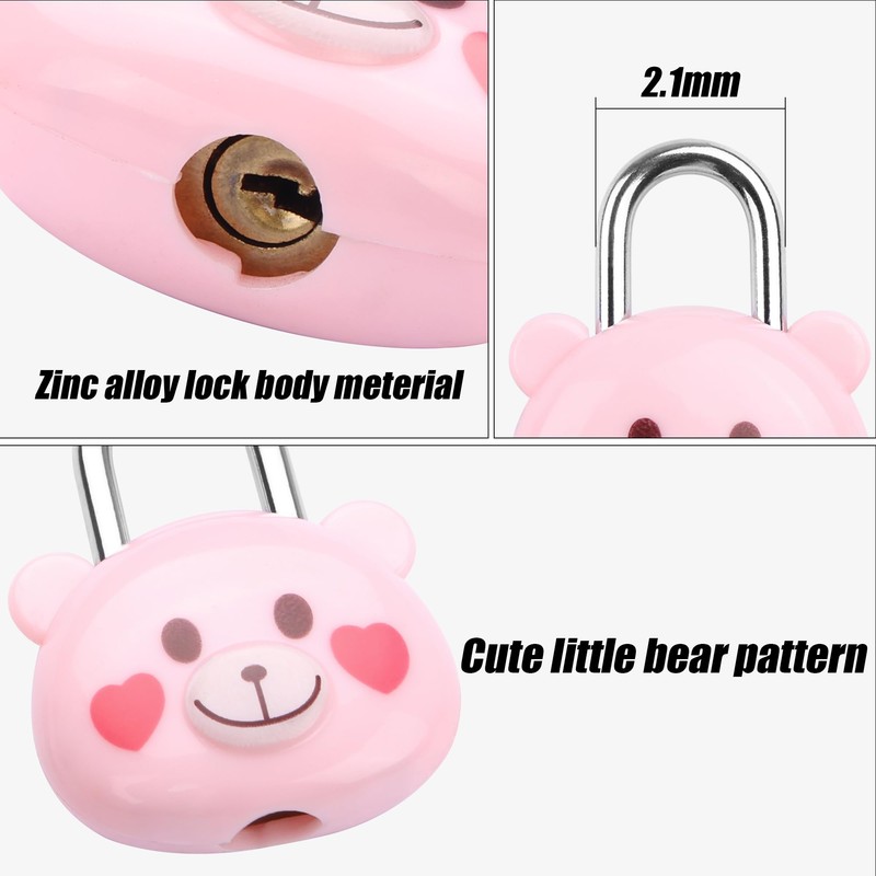 Cute Little Bear Lock with Keys, Mini Padlock for Gym