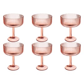 Abode Homewares Mesa Premium Acrylic Drinkware Indoor/Outdoor, Coupe, Pink, 14oz, Set of 6