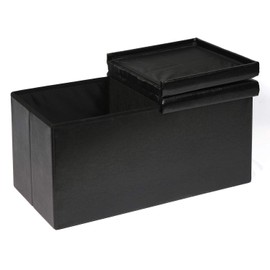 B FSOBEIIALEO Storage Ottoman with Flipping Lids, Ottoman Storage Bench Footrest Seat, Faux Leather 30"x15"x15" (Black)