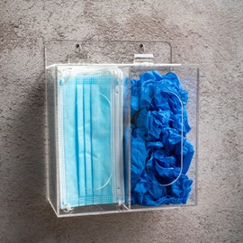 SEANADO Hygiene Station Dispenser Box Acrylic Holder Hygiene Station with Lid for Disposable Emesis Bag, Shoe Cover and Hairnet，Wall Mount Holes or Tabletop Holder (Clear)