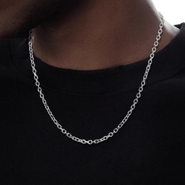 Oaldilee 3MM Stainless Steel Cable Chain Necklace for Men Women Jewelry Gift 18"