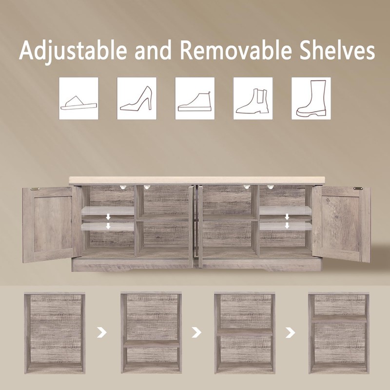 DINZI LVJ Shoe Bench, Entryway Storage Bench with Doors, Cushion,