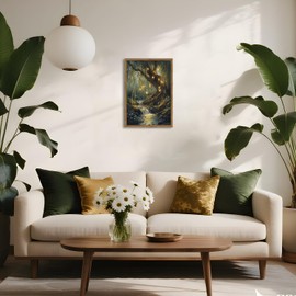 Willow Tree Fairies Wall Art Cottagecore Enchanted Forest Wall Decor Vintage Tree of Life 3D Texture Hand Drawn Sandstone Painting Artwork for Bedroom Living Room 12x16 inch Wood Framed