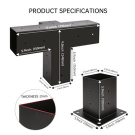 Grehitk Pergola Kit, Pergola Brackets 4-Way Right Angle Corner Bracket Woodworks DIY Post Base Kit, Wooden Beams for Gazebos, Patio Pergolas, Log Cabin Outdoor Pergola Hardware for 4x4 Lumber