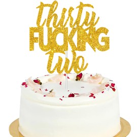 Decoración para tarta de feliz cumpleaños de 32 años con purpurina dorada – Saludos al 32 cumpleaños – Decoración para tartas de 32 años