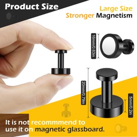 Wukong Pack of 16 Neodymium Magnets Extra Strong, 16 x 20 mm Strong Magnets Large, Silwy Magnets Pin Board, Black Magnets Push Pins for School, Fridge and Office