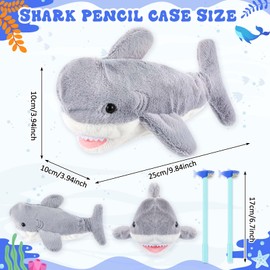 Chivertion Pencil Pouch for Kids 3D Plush Animal Pencil Case with 2 Pcs Fun Pencils Soft Stationery Storage Pen Bag for Girls and Boys Back to School Supplies(Grey,Shark)