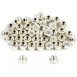 FindingKing 40 Corrugated Beads Sterling Silver Jewelry Beading 4mm