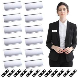 Pack of 12 Magnetic Name Badges Magnetic Aluminium Name Badges Transparent Metal Name Badge with 3 Strong Magnets for ID Card Holder Name Plate Holder Clothing Display Labels (72 x 32 mm)