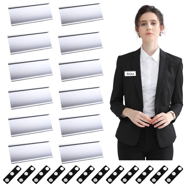 Pack of 12 Magnetic Name Badges Magnetic Aluminium Name Badges