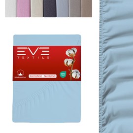 EVE Textile® Fitted Sheet Set of 1 60 x 120 cm Light Blue; Fitted Sheet Fitted Sheet; Jersey Sheet for Cot and Baby Bed; Washable up to 60 Degrees; Soft and Allergy Sufferers
