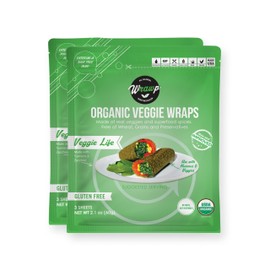 WrawP Organic Mini Veggie Wraps - VEGGIE LIFE (2 pack) SHELF STABLE, All Natural, Gluten Free, Paleo, Raw Vegan. Perfect for Wraps, flat bread, snack, chips