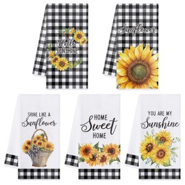 R HORSE 5Pcs Kitchen Dish Towels - Funny Sunflower Dishcloths Gift Set, Absorbent Quick Dry Cloth Dish Tea Towels, Reusable Bar Hand Dishcloths Summer Kitchen Decor for Bathroom Home Supplies