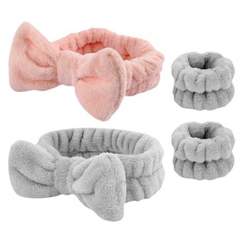 UUYYEO 4 Pcs Face Washing Headband Wristband Bowknot Spa Headband Wrist Wash Bands Scrunchies Cute Makeup Headband Skin Care Wrist Towel for Women Girls Multi Color