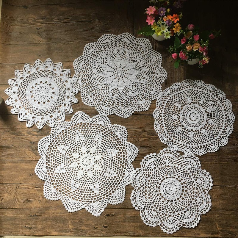 MINDPLUS Set of 5 Hand Crochet Doilies Cotton Crocheted Lace