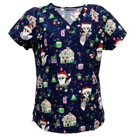 Uniforms Serene Women Fashion Christmas Medical Nursing Scrub Navy Merry Foxmas S
