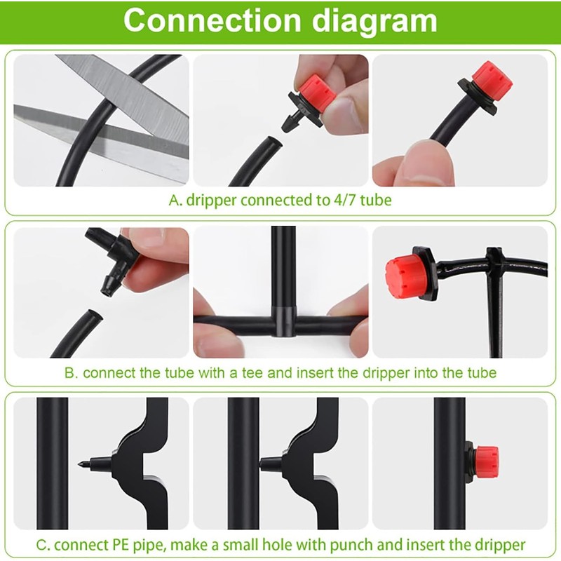 Rolcoassuns 100Pcs 1/4 Inch Adjustable Irrigation Drippers, 360° Micro Drip