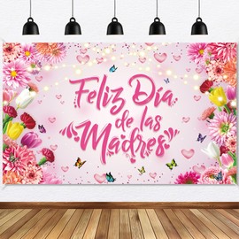 Ushinemi Feliz Dia de las Madres Decorations Feliz Dia De Las Madres Banner Happy Mothers Day Banner Backdrop, Mom Mother’s Day Party Supplies, 6 x 3.6 ft