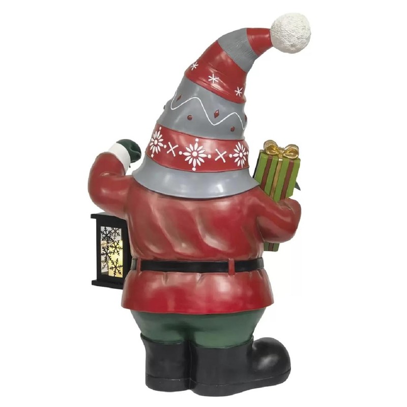 27-inch Holiday Gnome Greeter with LED Lit Lantern with Timer