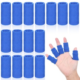 Yuanchu 20 Pcs Elastic Finger Sleeves Protectors, Sport Finger Sleeve Thumb Support Brace Compression Aid for Basketball Sports Golf(Blue)