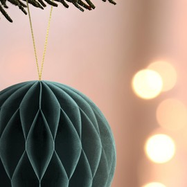 3 Honeycomb Paper Christmas Decorations | Hanging Decorations for your Tree or Tension Rod Christmas Garland | Scandi Xmas | Minimalist Baubles | Vintage Christmas Ornaments | Forest Green