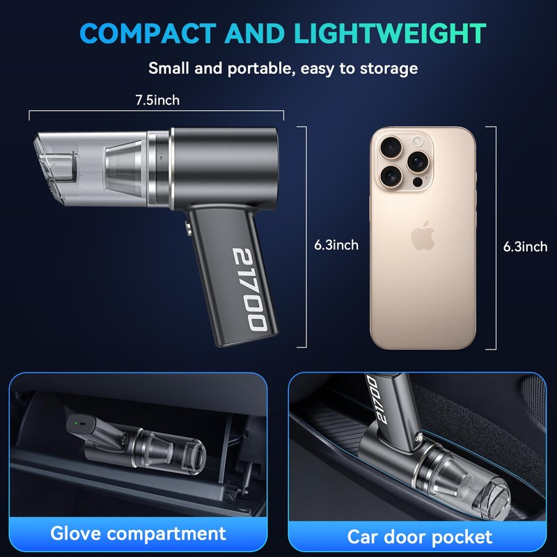 SECURIDE Car Vacuum Cordless Portable with Brushless Motor,16000PA Suction Power,