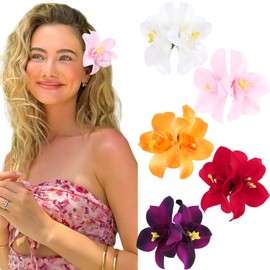 VOBOBE 5pcs Hawaiian Flower Hair Clips for Women, Plumeria Hibiscus Rose 3.5 Inch Artificial Floral Girls Clips Hair Accessories for Hawaiian Vacation Beach Wedding Party (Flower Hair Clips-B)