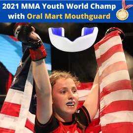 Oral Mart White/Blue Kids Mouthguard for Sports – Youth Mouthguard for Karate, Flag Football, Martial Arts, Taekwondo, Boxing, Football, Rugby, BJJ, Hockey (with Case)