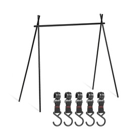 Camping Racks Aluminum Alloy Folding Triangular Shelf Collapsible Hanging Organizer Stand for Outdoor Samll Size with 5 Hooks Black