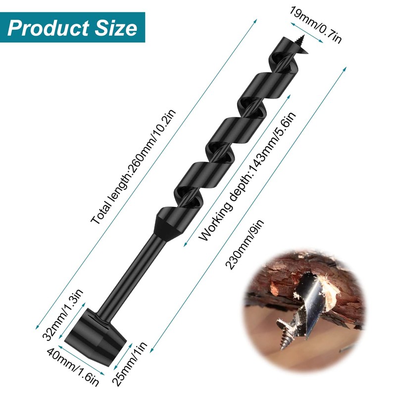 Woodworking Hand Drill Wrench, 19 x 230 mm Manual Hand
