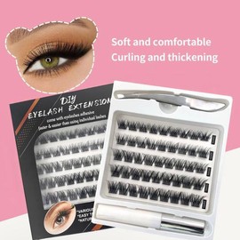 Lash Clusters, DIY Eyelashes Extensions 45Pcs Clusters Lashes with Glue Natural Look Wispy Fluffy Lash Extension Kit Reusable False Eyelashes Individual Lashes Mix 10-16mm C CC D Curl DIY at Home- Makeup Cosmetic Eyelash Extensions Eyelash Extension