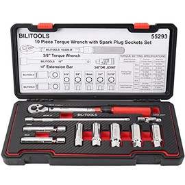 BILITOOLS 3/8 Inch Click Torque Wrench with Spark Plug Socket Set, 10-60Nm, Cr-V Steel