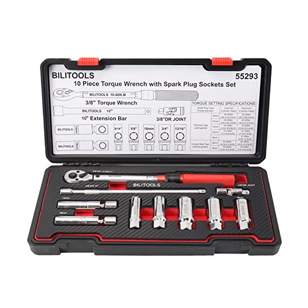 BILITOOLS 3/8 Inch Click Torque Wrench with Spark Plug Socket